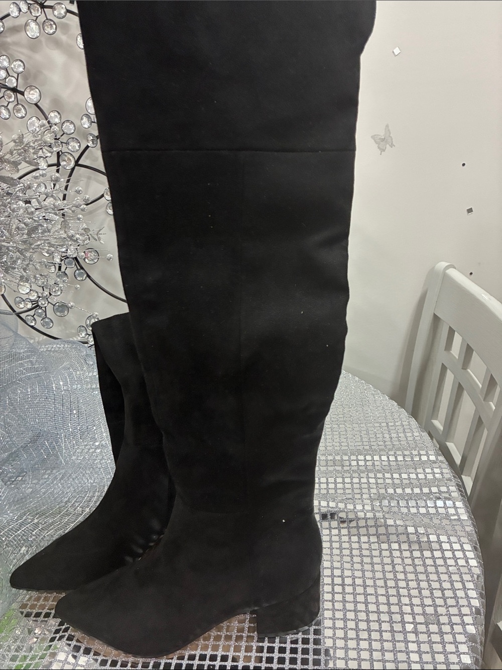 Marc Fisher Black Suede Pointed Toe Fold-Over Heeled Boots